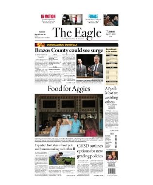 Front page of The Eagle newspaper with Food for Aggies story